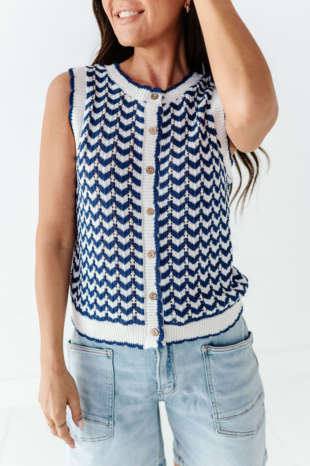 Brooklyn Crochet Vest in Navy