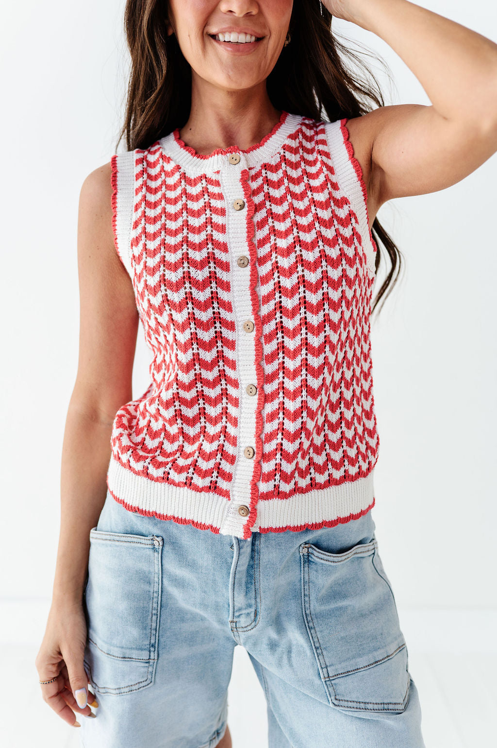 Brooklyn Crochet Vest in Red