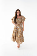 Arden Embroidered Dress in Light Brown