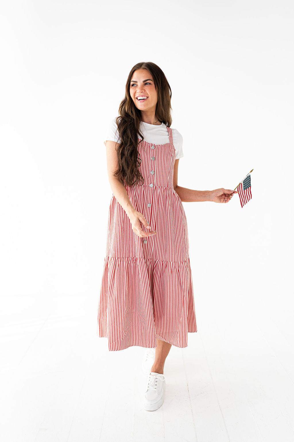 Cheyanne Overall Dress in Red Stripe