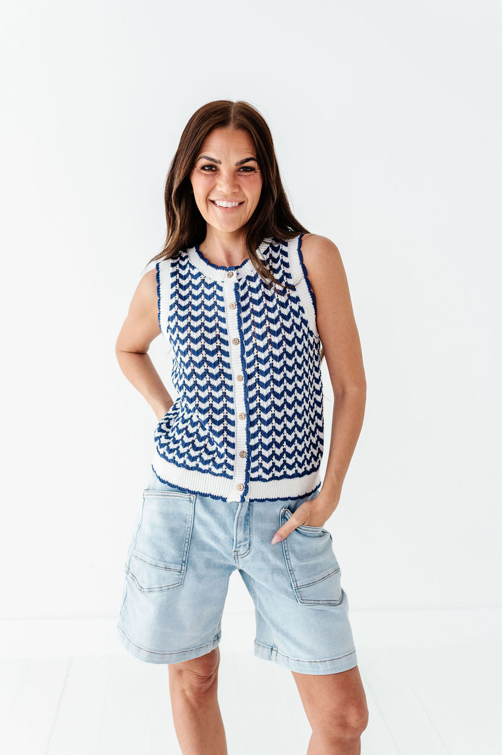 Brooklyn Crochet Vest in Navy