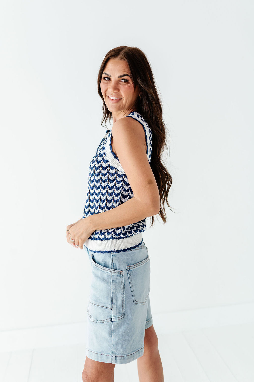 Brooklyn Crochet Vest in Navy