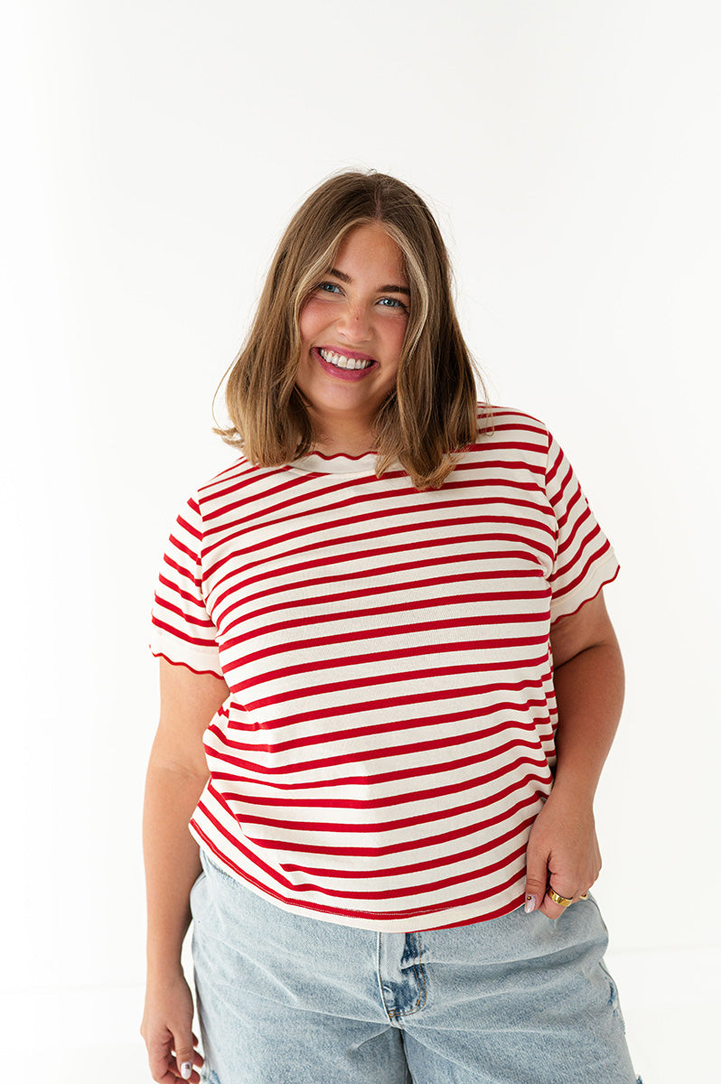 Lincoln Striped Top in Red
