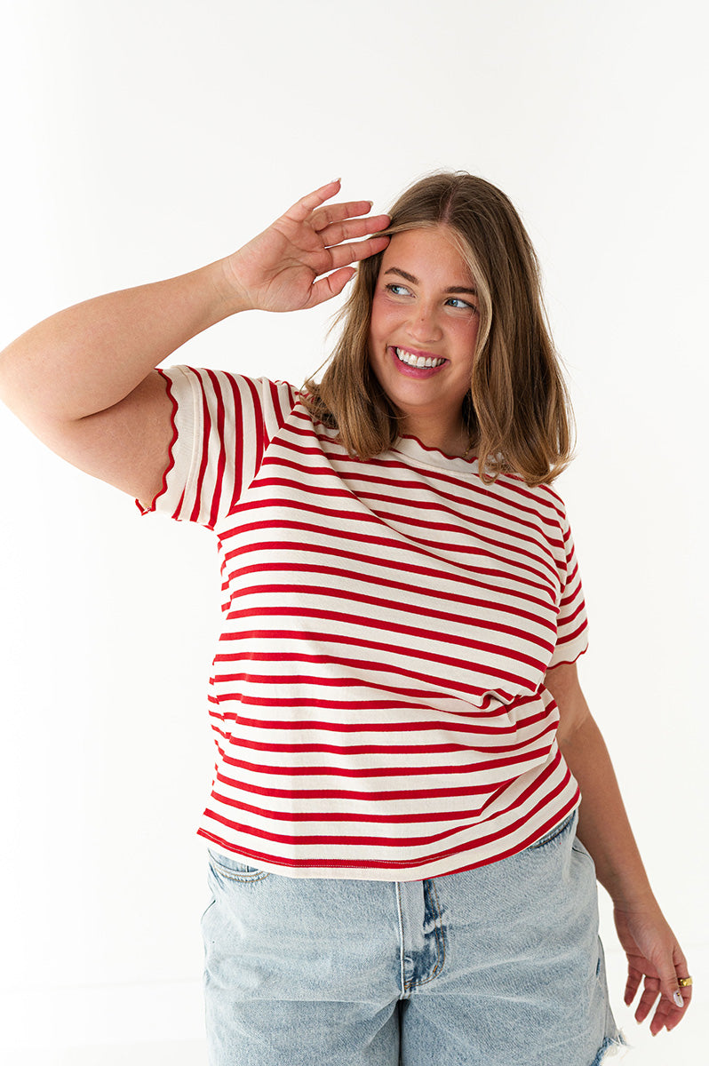 Lincoln Striped Top in Red