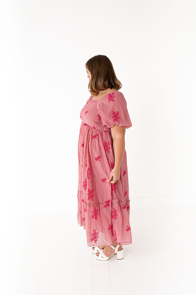 Lola Embroidered Dress in Dusty Mauve