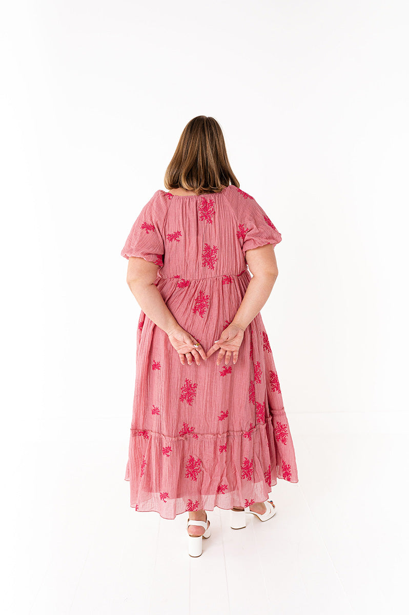 Lola Embroidered Dress in Dusty Mauve