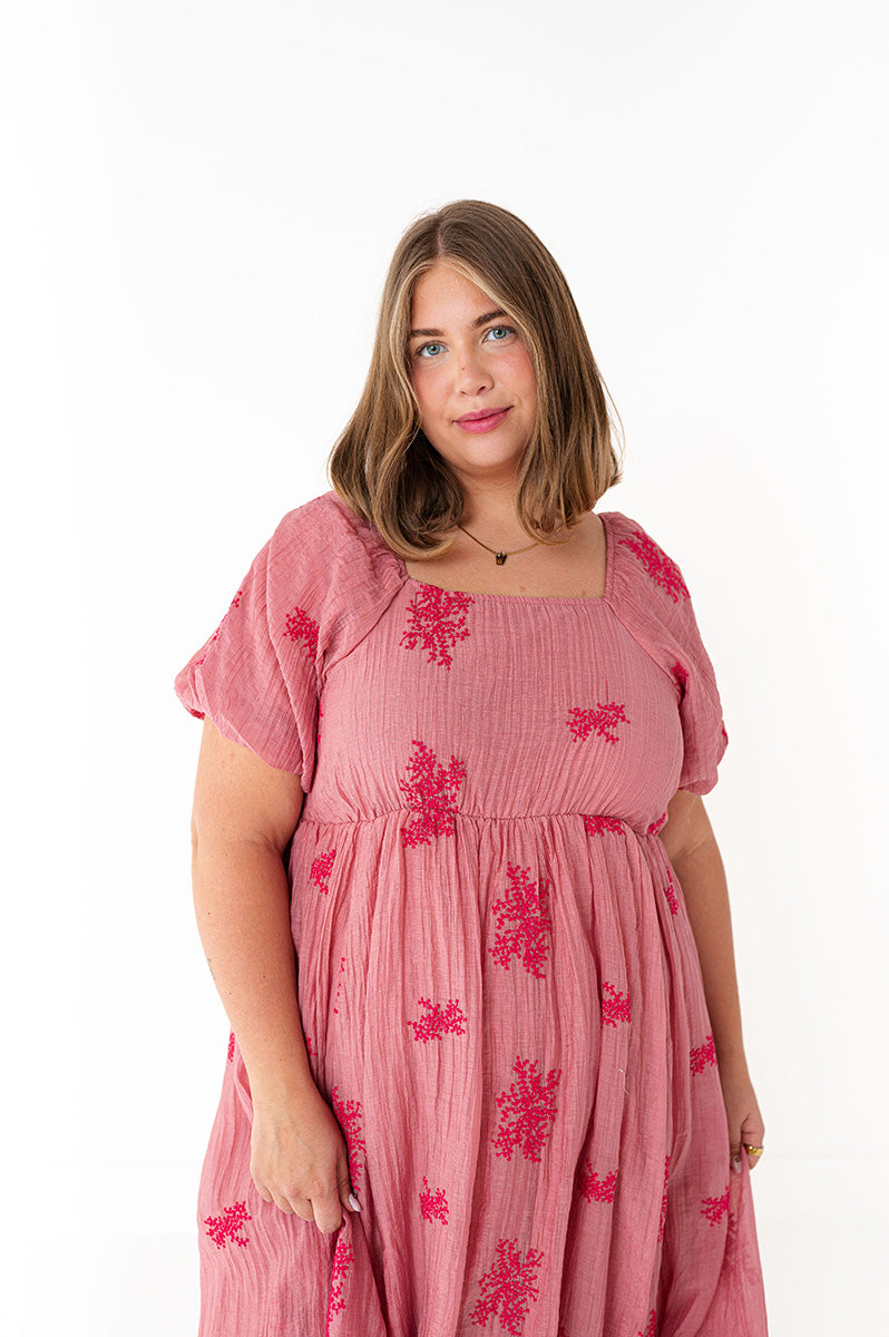 Lola Embroidered Dress in Dusty Mauve