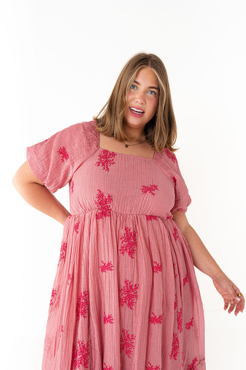 Lola Embroidered Dress in Dusty Mauve