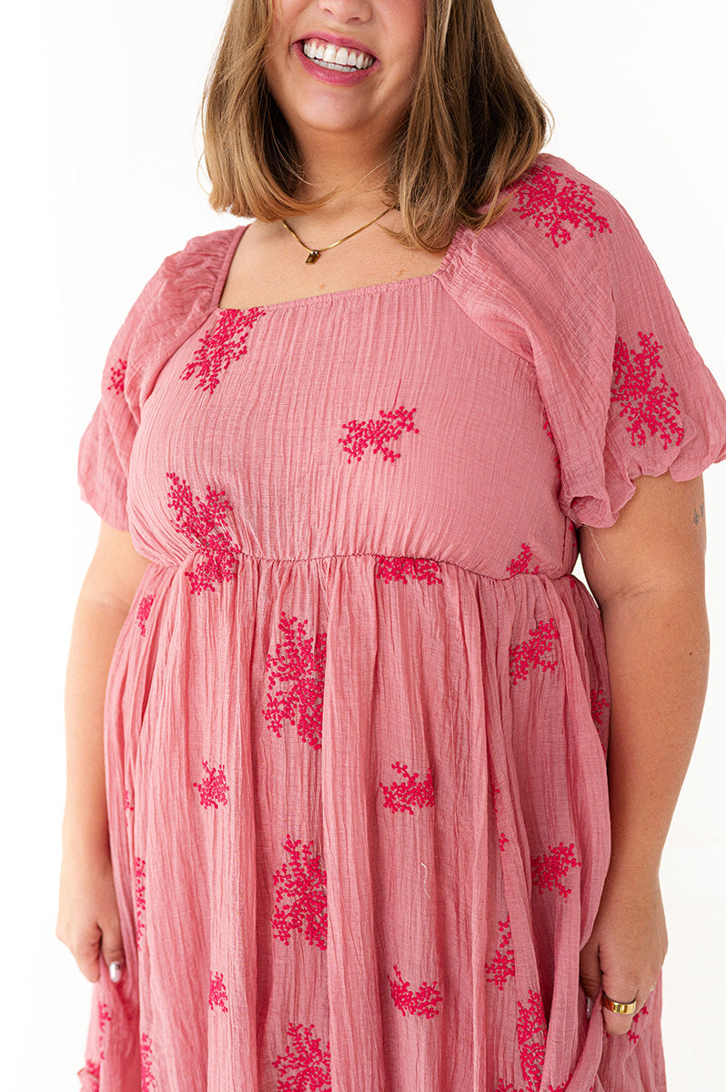 Lola Embroidered Dress in Dusty Mauve