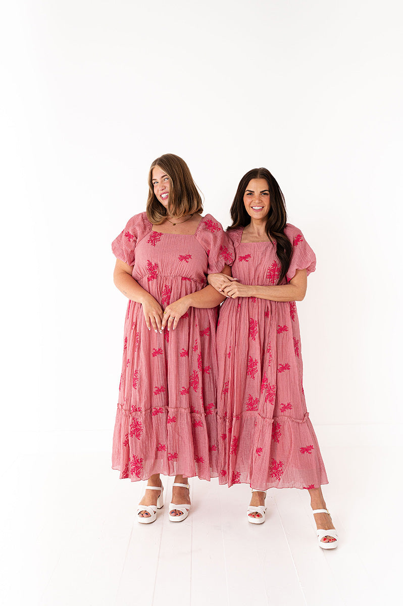 Lola Embroidered Dress in Dusty Mauve