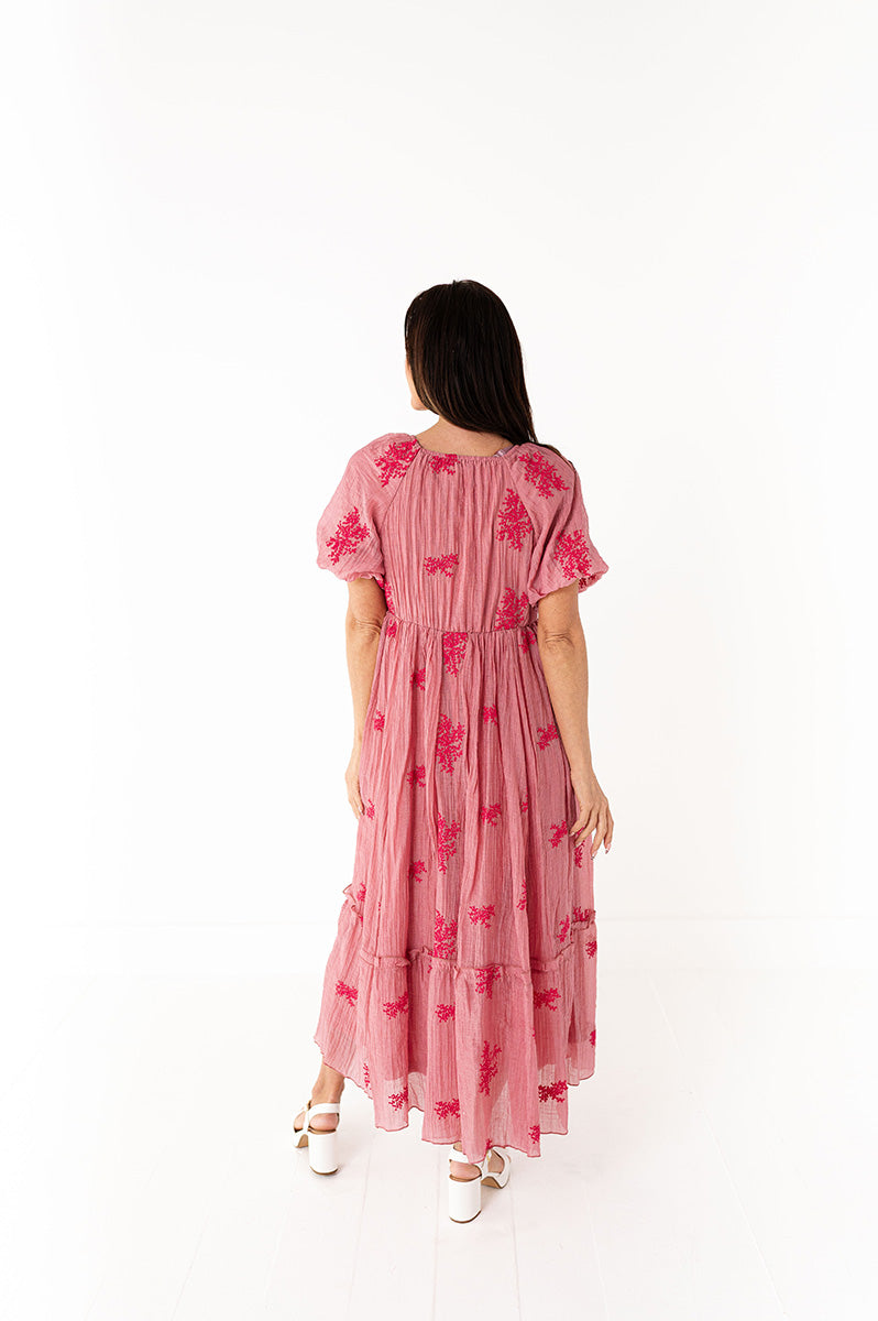 Lola Embroidered Dress in Dusty Mauve