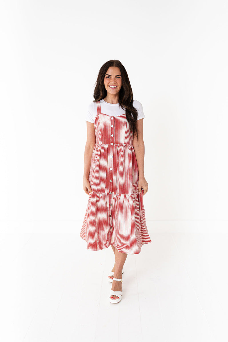 Cheyanne Overall Dress in Red Stripe
