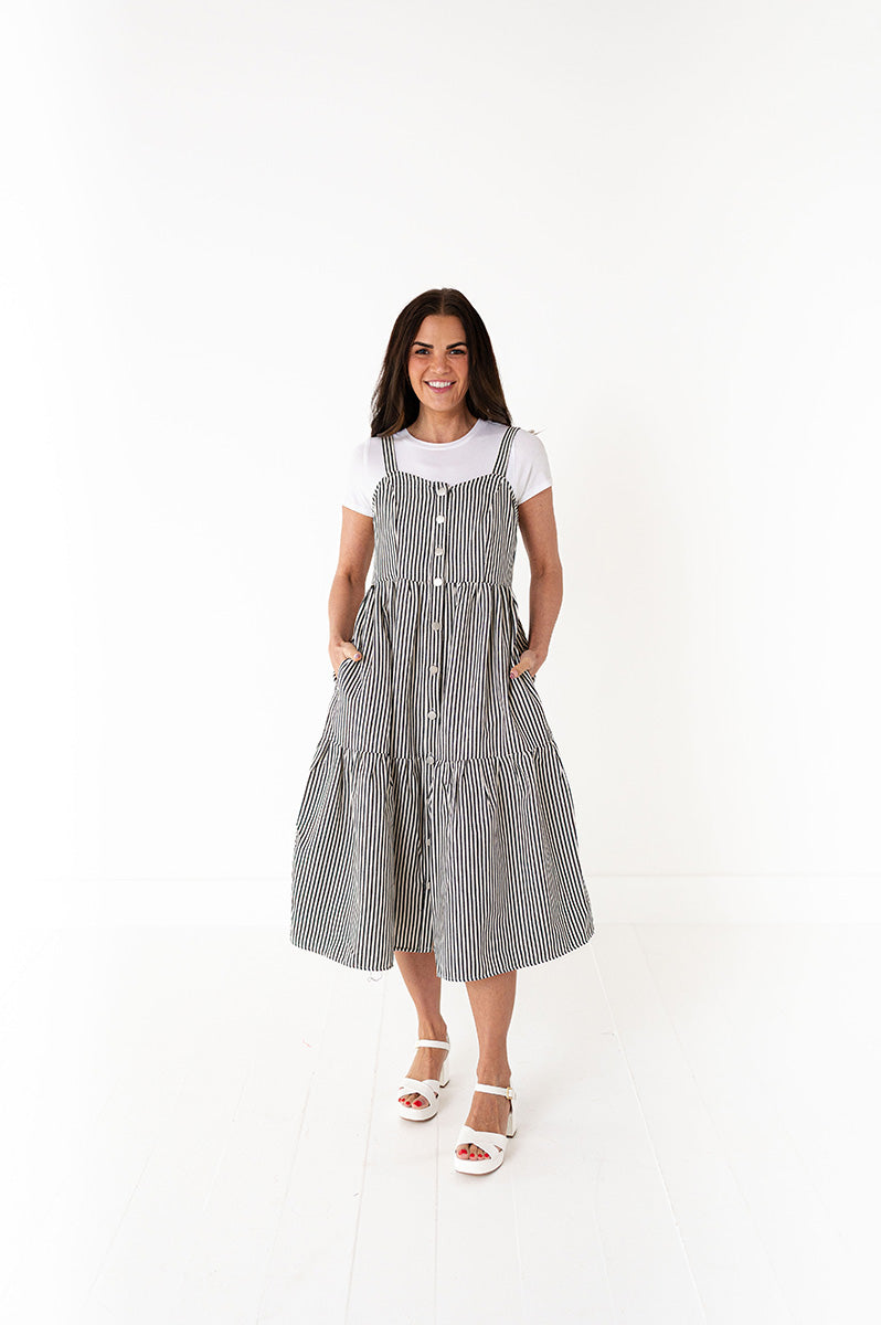 Cheyanne Overall Dress in Black Stripe