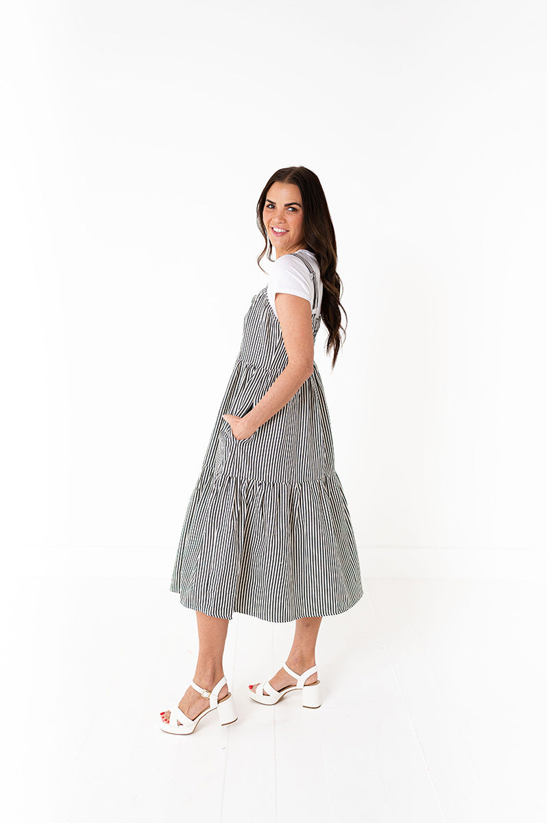 Cheyanne Overall Dress in Black Stripe