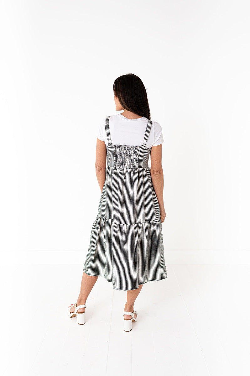 Cheyanne Overall Dress in Black Stripe
