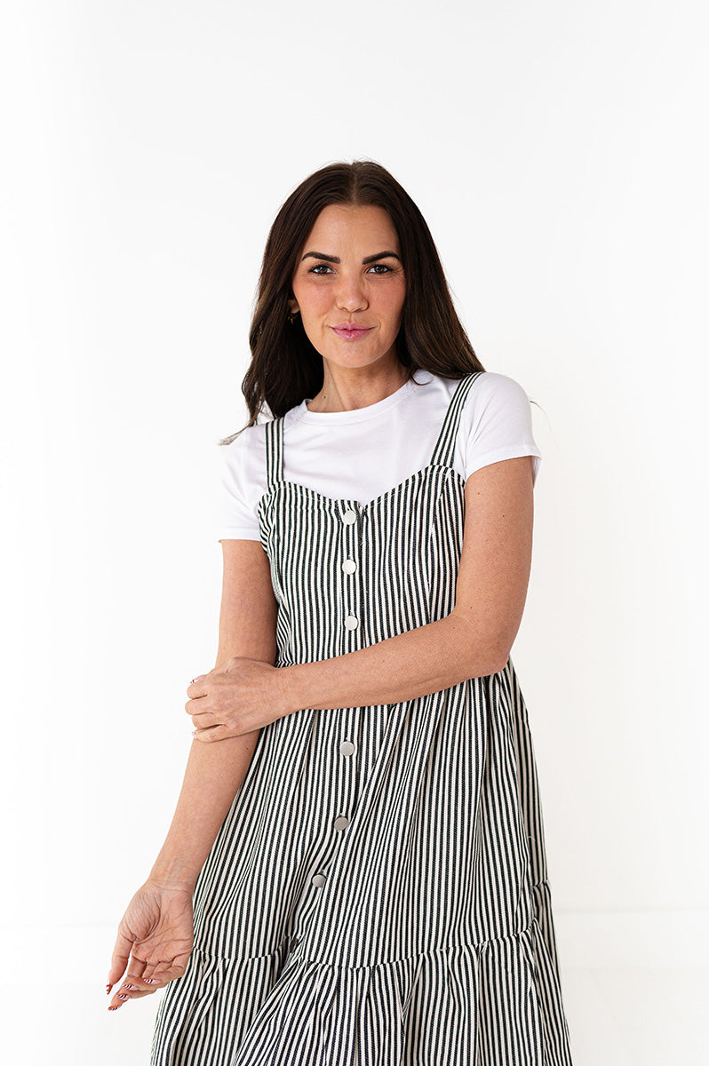 Cheyanne Overall Dress in Black Stripe
