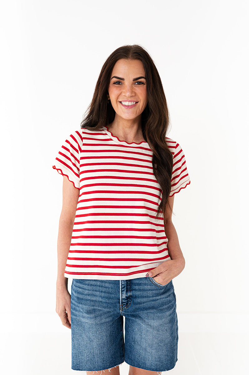 Lincoln Striped Top in Red