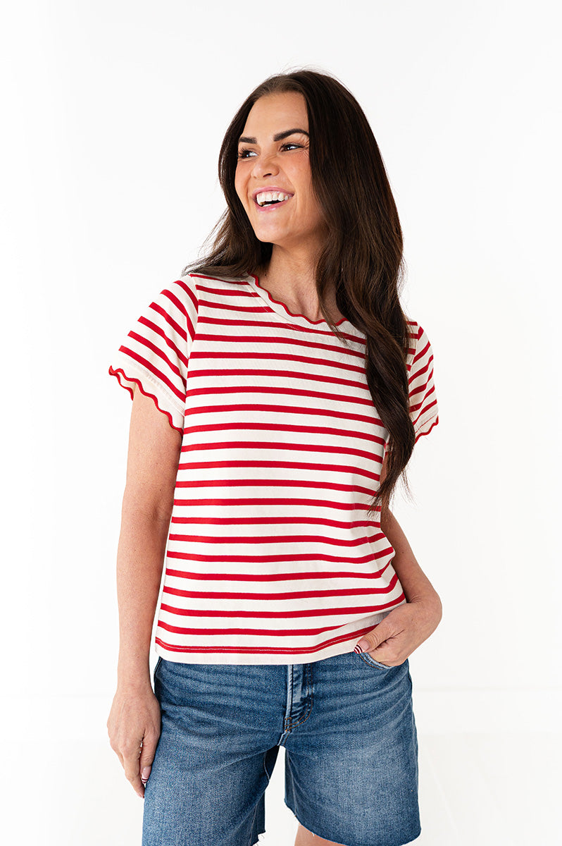 Lincoln Striped Top in Red
