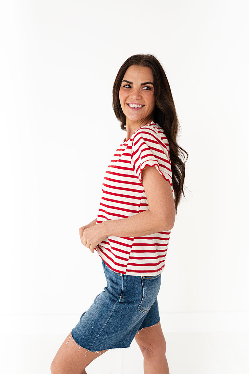 Lincoln Striped Top in Red