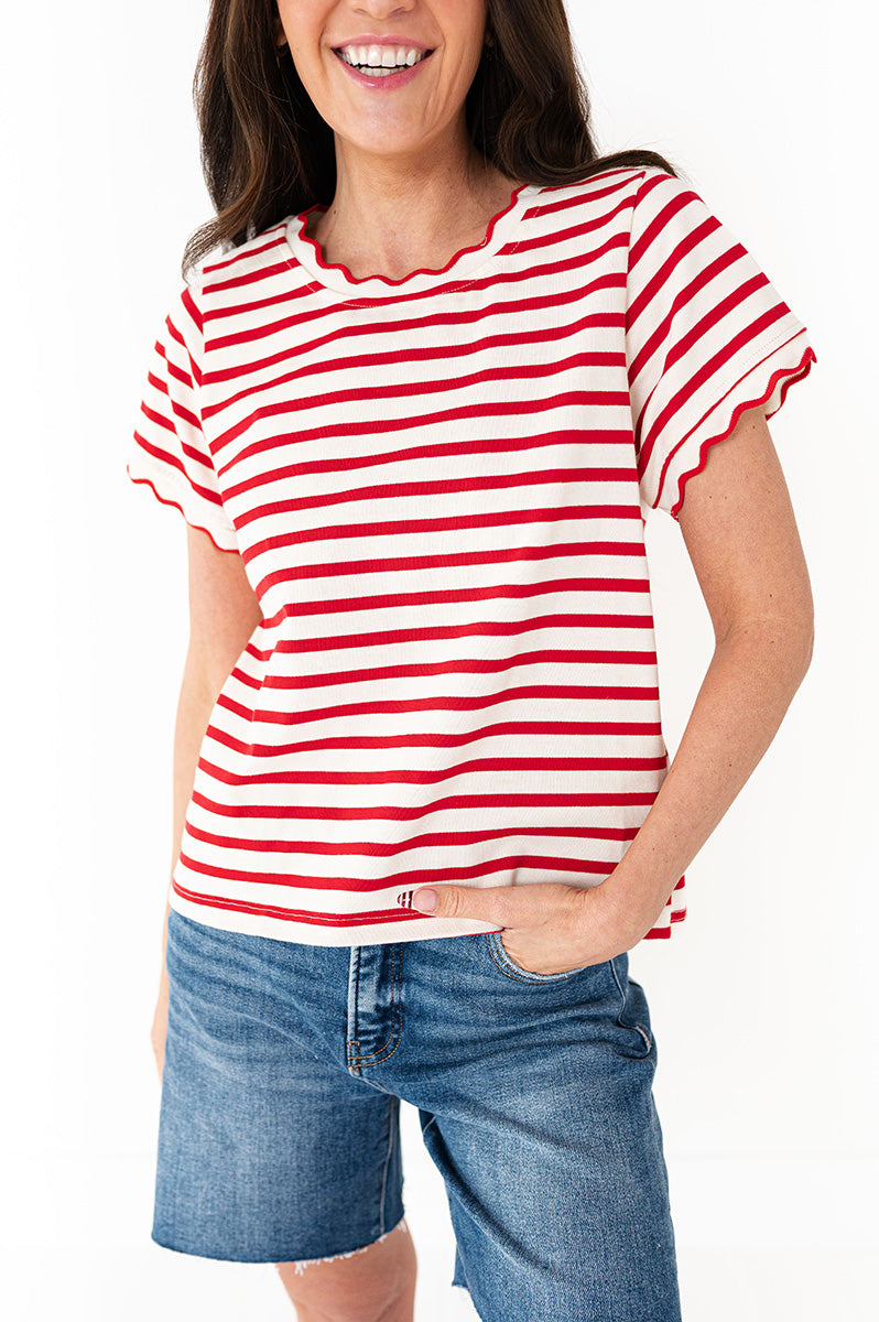 Lincoln Striped Top in Red