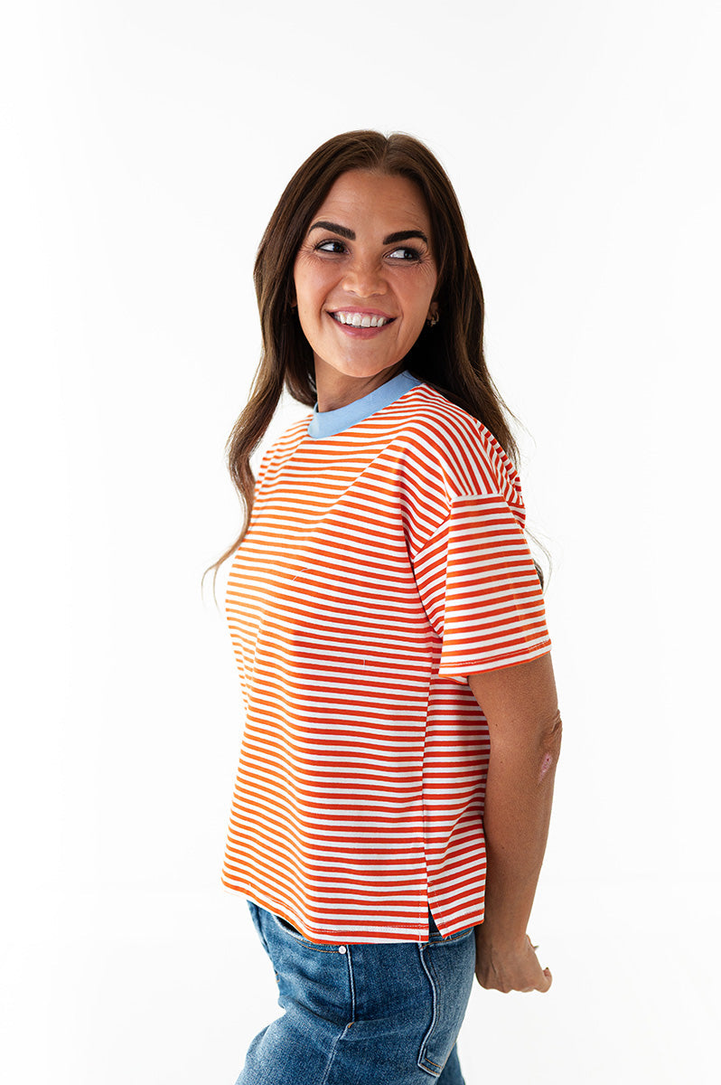 Kai Striped Top in Orange
