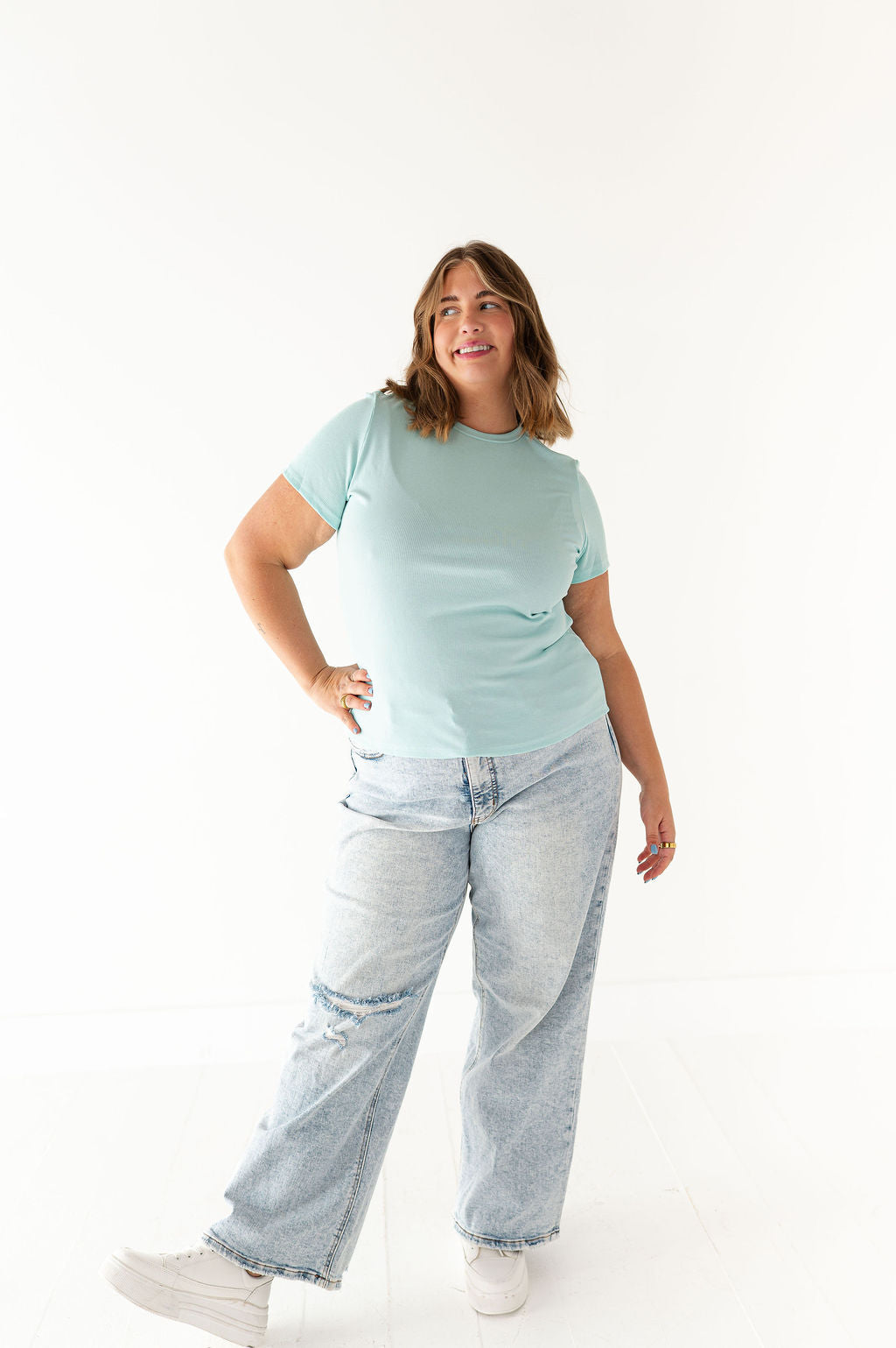 Brandy Ribbed Top in Seafoam